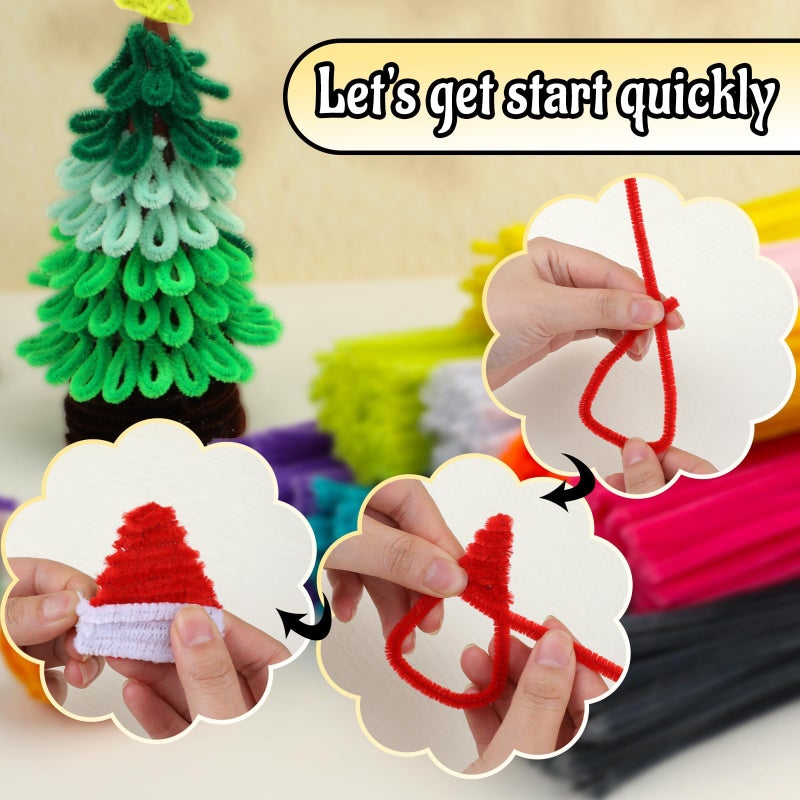 Mnuizu 200pcs Pipe Cleaners,Pipe Cleaners Chenille Stems for Craft, Fuzzy Sticks Christmas Craft Supplies for DIY Art & Creative Crafts Decorations(White) - Image 5